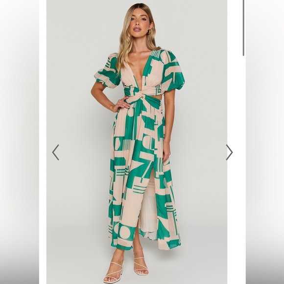 Showpo Lindsey Midi Dress- Side Cut Plunge Neck and Puff Sleeve Size US 8 - Picture 1 of 7